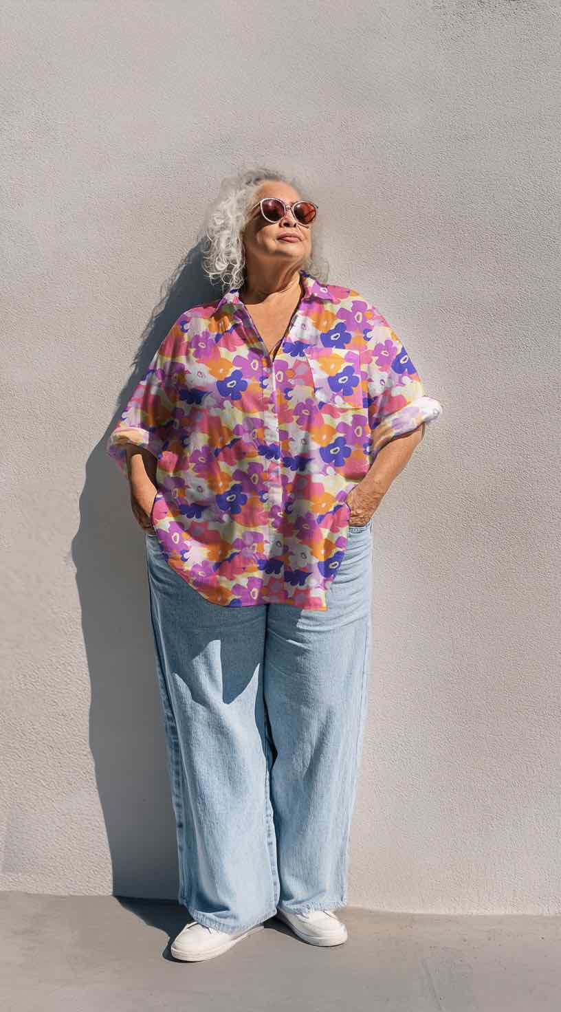 Viskose Stoff, Blumenmusterung Koralle Lila Peach – Bild 4