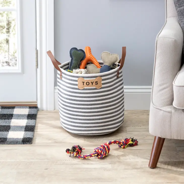Spielzeugkorb – Dog Toys (gestreift mit Griffen)