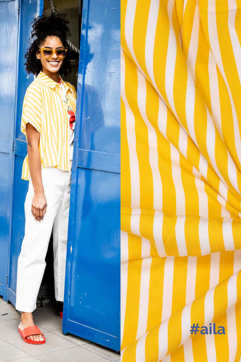 Fibre Mood Viskosestoff – Crêpe Stoff, breite Streifen Gelb / Weiß – Bild 3