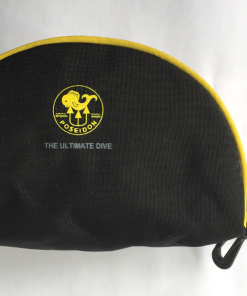 Maskentasche schwarz Poseidon Logo gelb TauchMaske Karabiner Tasche Etui Box Neu