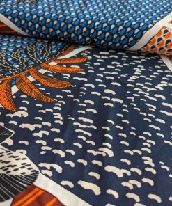 Viskose Twill, sandwashed, Blumen und Blätter Rost / Blau