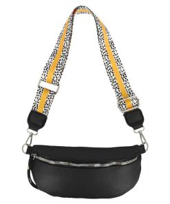 Crossbody-Tasche mit farbigen Taschen-Gurtband, schwarz
