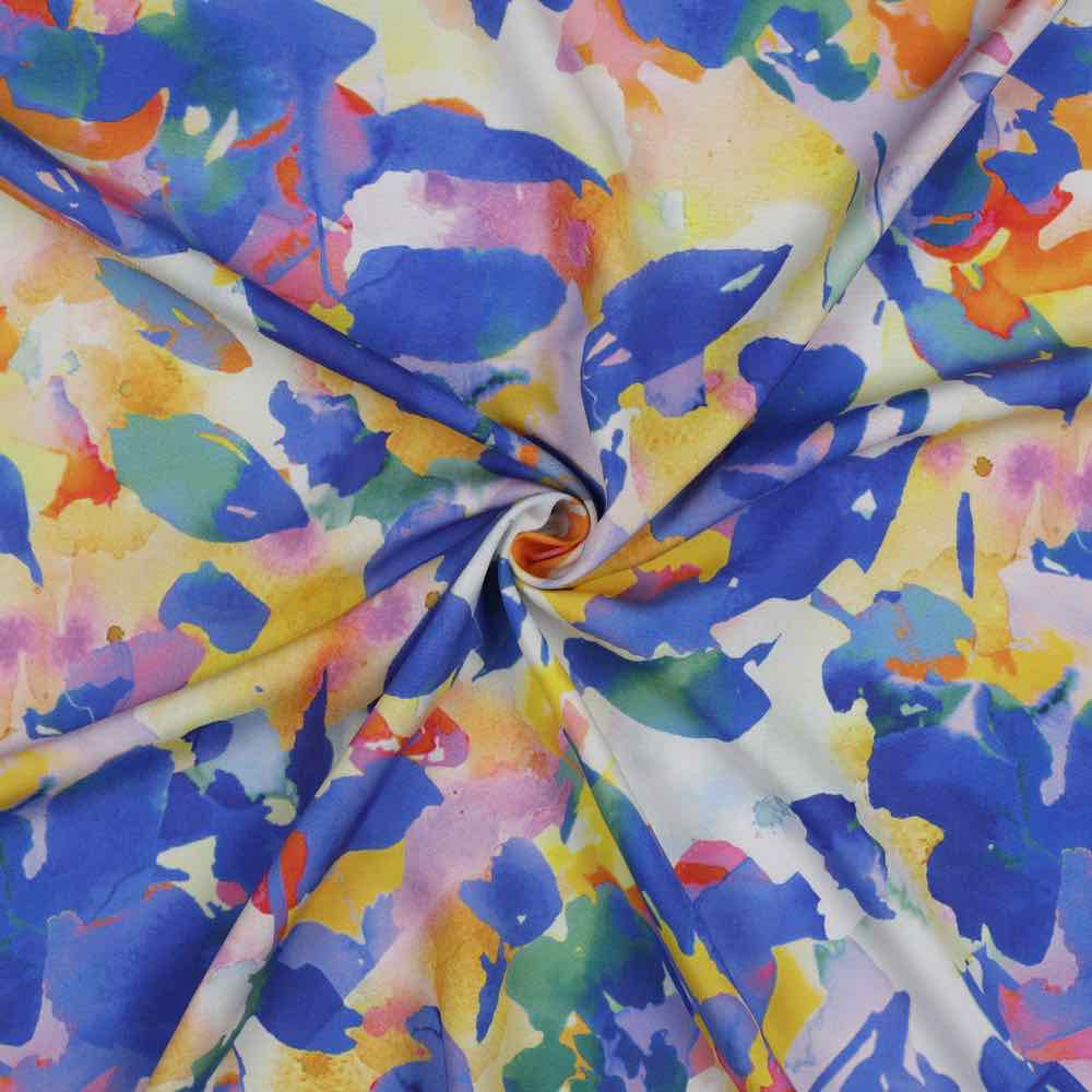 Viskosestoff – Blumen Aquarell Blau Gelb – Abverkauf – Bild 2