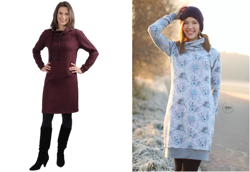 PAPIERSCHNITTMUSTER, Kleid / Pullover mit Rollkragen oder Schalkragen “Thyra”, Gr. 158 – Damengr. 46