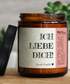 mysoy Duftkerze, handgemacht in Berlin, 100% Sojawachs, hochwertige Duftöle, „Ich liebe dich“, Kirsch-Vanille