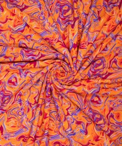 Viskosestoff mit Marmorierung in Orange / Royalblau