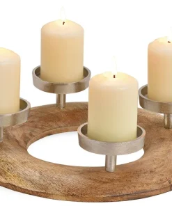 Adventskranz Gesteck Kerzenhalter Holz Metall silber Weihnachten Advent Ø 30 cm
