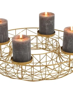Adventskranz für 4 Stumpenkerzen Weihnachtskranz mit Korb gold Metall Ø 40×8 cm