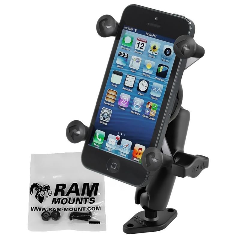 RAM Mounts X-Grip Aufbauhalterung für Smartphones bis 82,6 mm Breite – B-Kugel (1 Zoll), Diamond-Basisplatte (Trapez), mittlerer Verbindungsarm, Schrauben-Set