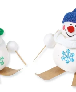 Bastelset Schneemänner auf Ski Kreativset Watte vorgefertigt für Kinder ab 5 Jahre