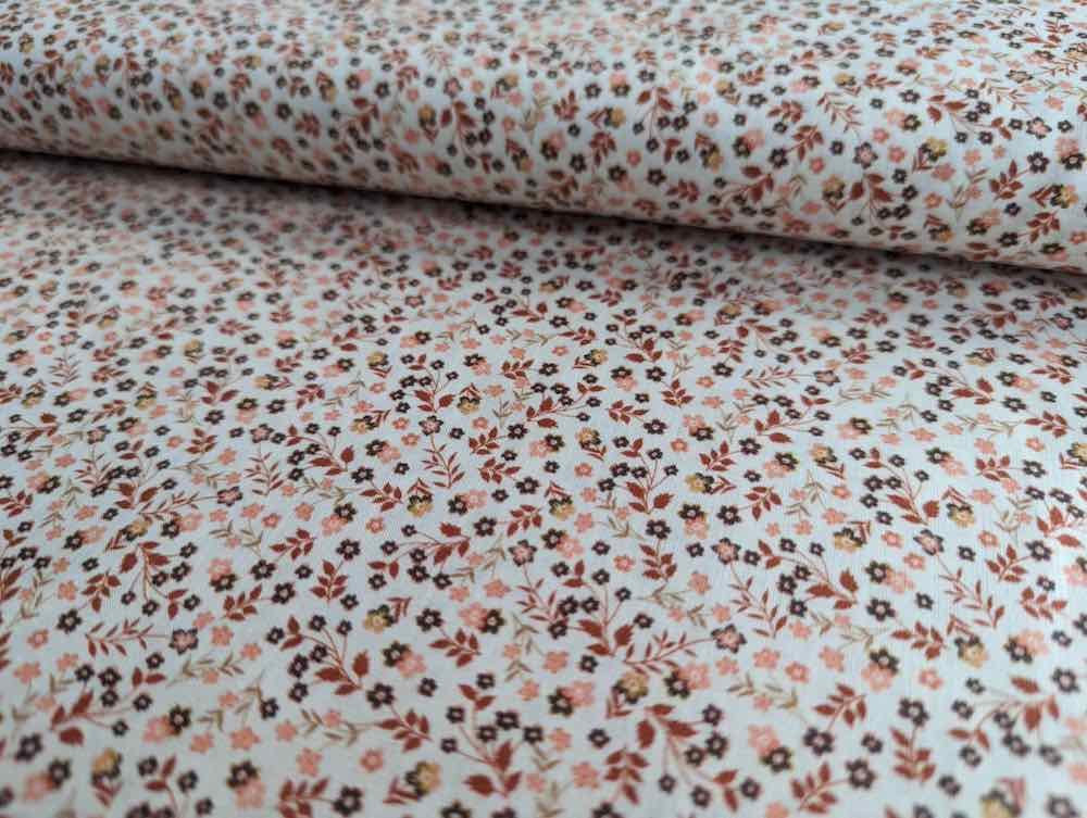 Baumwollstoff, kleine Blumen Beere / Rost auf Weiß – Organic Cotton – Bild 6