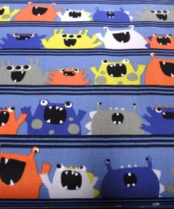 Baumwollstoff, Monster auf Blau