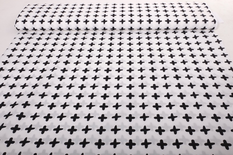 Baumwollstoff, Weiß mit schwarzem + Zeichen – Bild 4