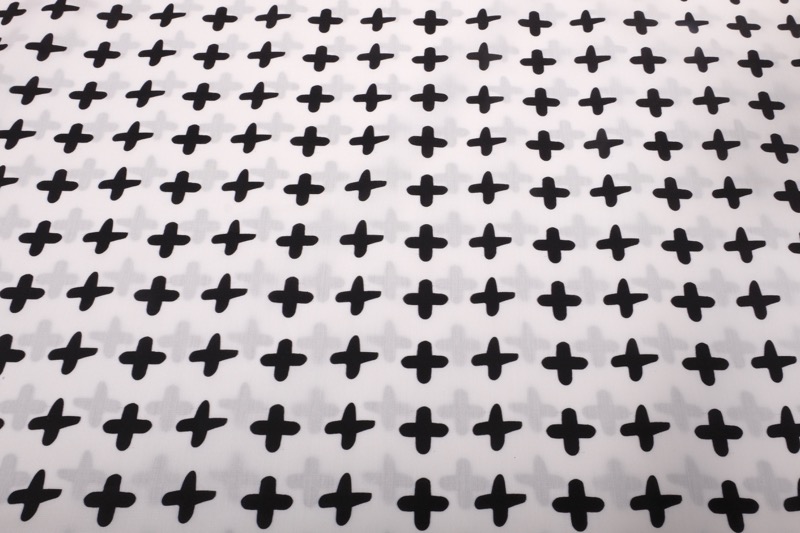Baumwollstoff, Weiß mit schwarzem + Zeichen – Bild 5