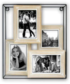 Bilderkasten Fotokasten Bilderregal Rahmenregal Holz & Metall Modern für 4 Fotos