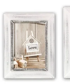 Bilderrahmen Fotorahmen Wechselrahmen Holz weiß Innenkanten grau Shabby 3 Formate