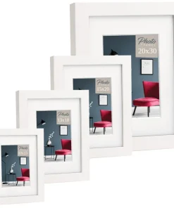 Bilderrahmen Holz weiß einfarbig breit dick Passepartouts Hoch Quer 4 Formate