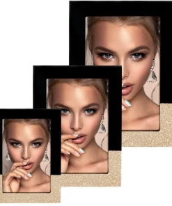 Bilderrahmen Rahmen Fotos Bilder Holz schwarz & gold Glitter 1 Stk 3 Formate