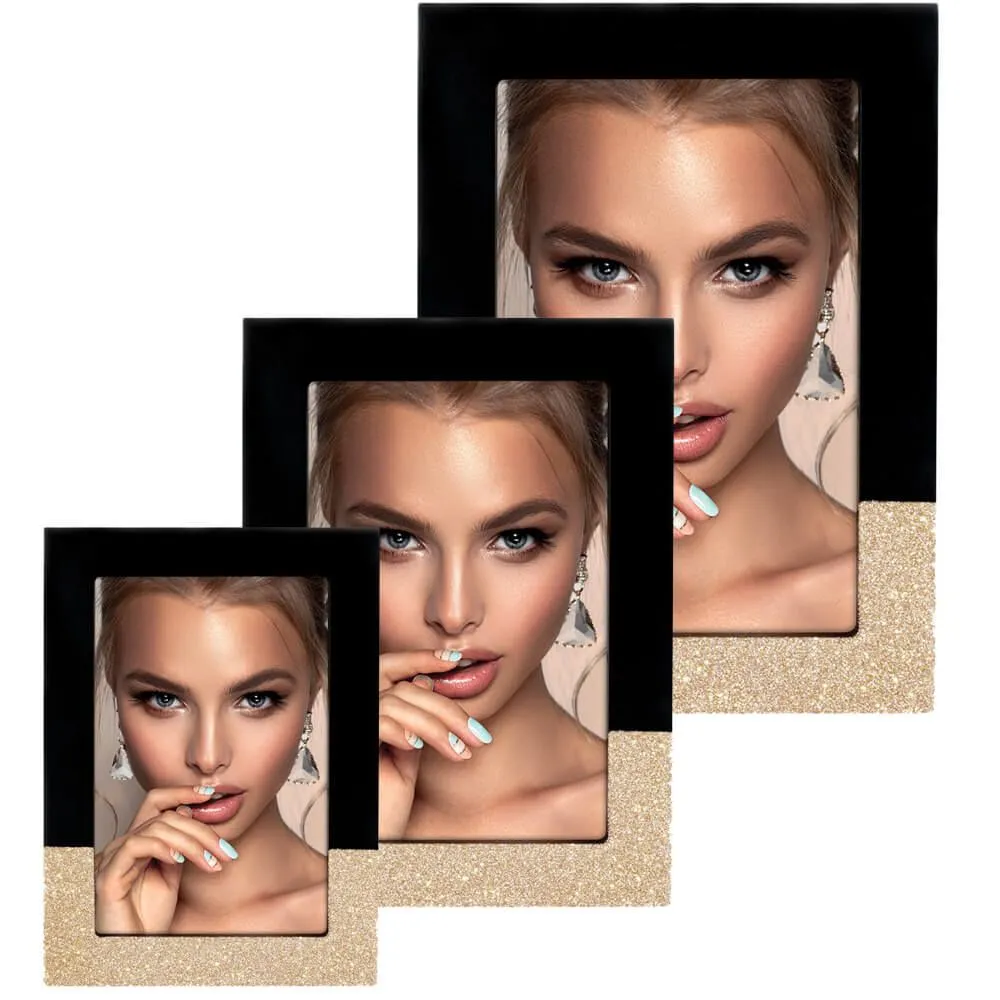 Bilderrahmen Rahmen Fotos Bilder Holz schwarz & gold Glitter 1 Stk 3 Formate