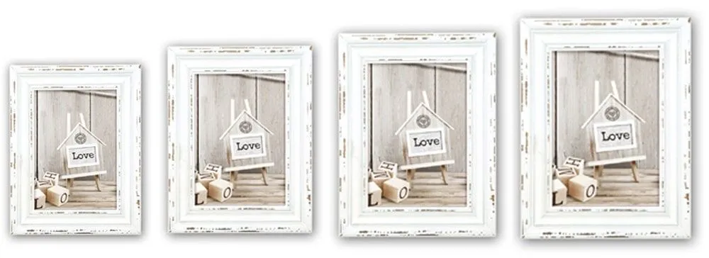 Bilderrahmen Wechselrahmen Fotos Rahmen Holz weiß Shabby Style & Kette 4 Formate
