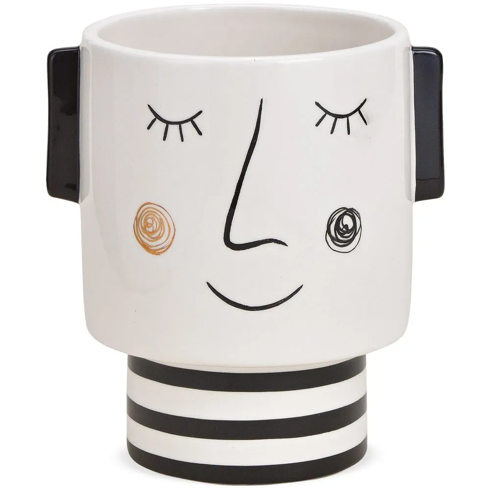 Blumentöpfe Dekoschalen Gesicht & Ohren Keramik modern schwarz weiß 1 Stk 2 Größen – Bild 3