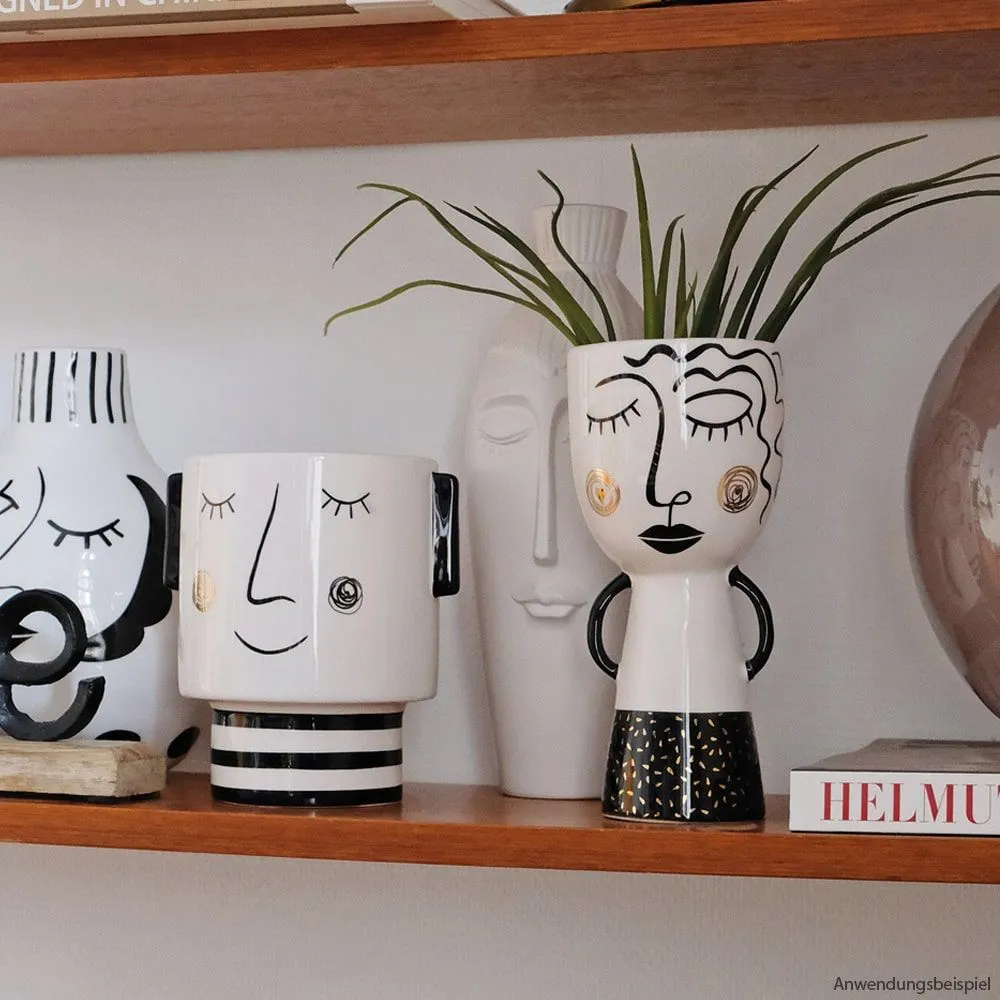 Blumentöpfe Dekoschalen Gesicht & Ohren Keramik modern schwarz weiß 1 Stk 2 Größen – Bild 5