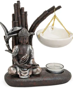 Buddha Duftlampe mit Bambus für Teelichter Dekofigur Poly & Keramik 1 Stk 19×20 cm