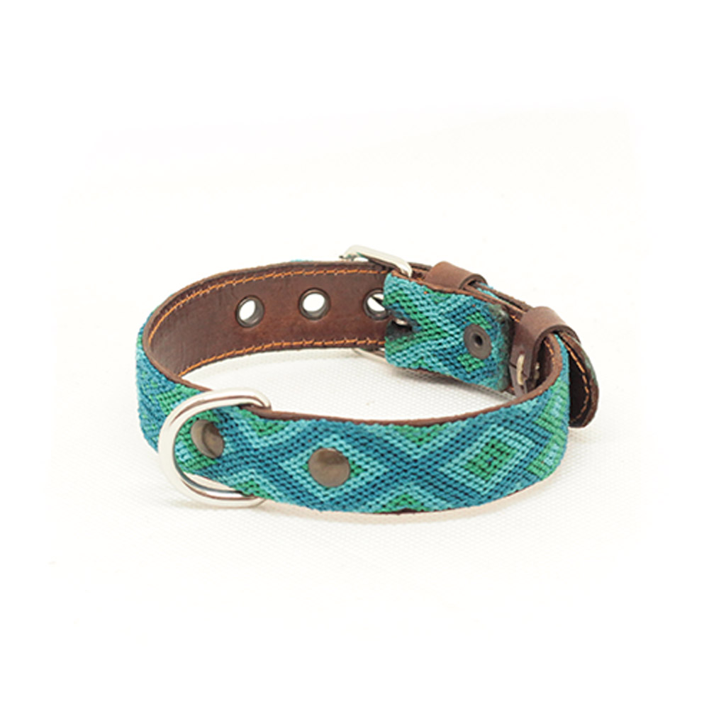 Boho-Leder-Halsband, blau/grün (S) – Bild 2