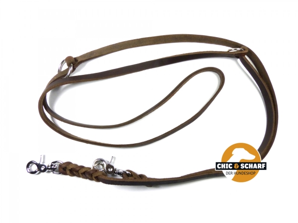 Fettlederleine 2,4 m x 10 mm, dunkelbraun (3-fach verstellbar)
