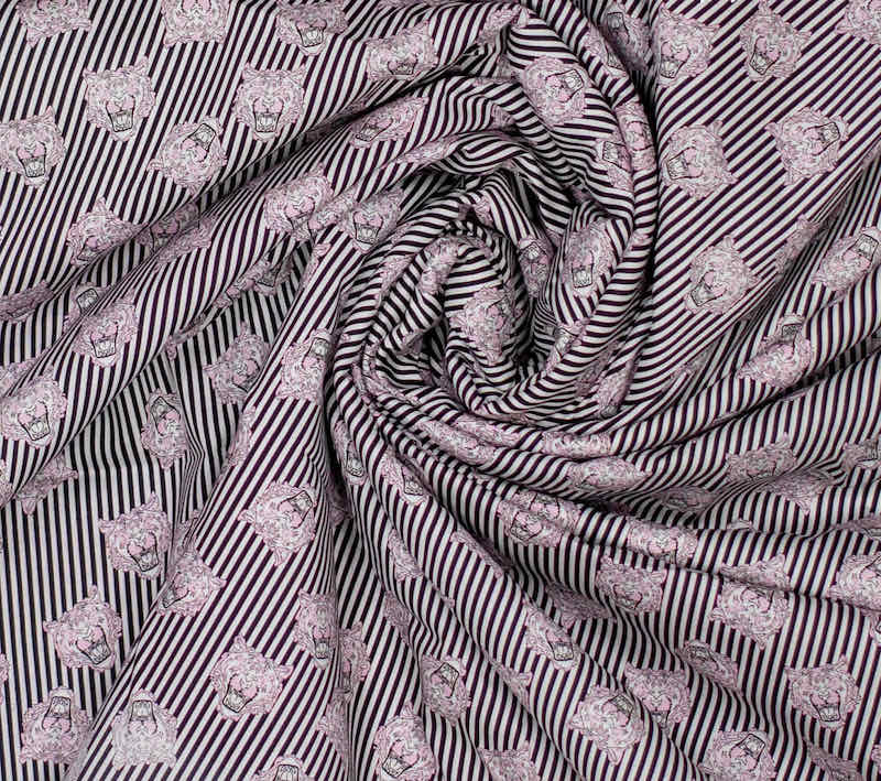 Fibre Mood Baumwollstretch, Tigerköpfe auf Streifen