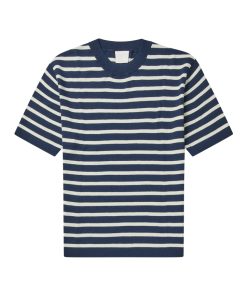 FUB – T-Shirt Women, dark navy/ecru, gestreift, Bio-Baumwolle