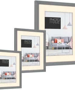 Fotorahmen mit Passepartout Fotos Bilder Kunststoff grau 1 Stk – 3 Formate