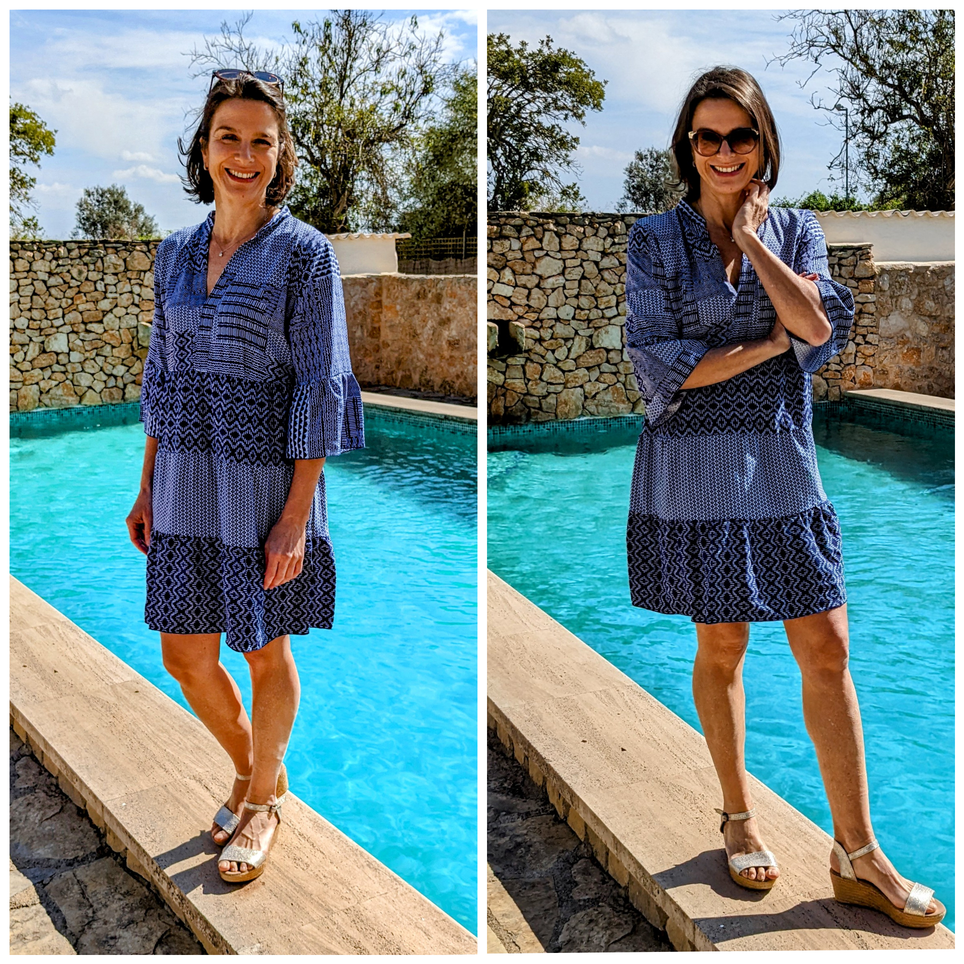 Viskosestoff – Blumen Aquarell Blau Gelb – Abverkauf – Bild 4