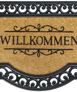 Fußmatte Fußabstreifer KOKOS Ornamente Gummirand & Willkommen 60×80 cm rutschfest