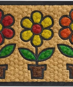 Fußmatte Fußabstreifer Kokos In- & Outdoor Gummi Blumentöpfe bunt – 40×60 cm