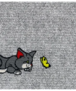 Fußmatte RIPS Nadelfilz Motiv Katze & Schmetterling Indoor 1 Stk – 40×60 cm grau