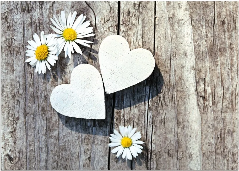 Fußmatten Fußabstreifer DECOR Gänseblümchen & Herzen auf Holz waschbar 2 Größen – Bild 4