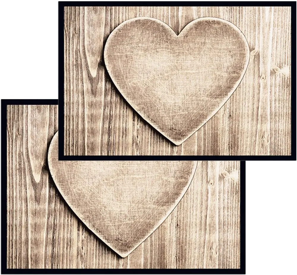 Fußmatten Fußabstreifer DECOR Holz Herz Holzoptik Maserung braun waschbar 2 Größen – Bild 2