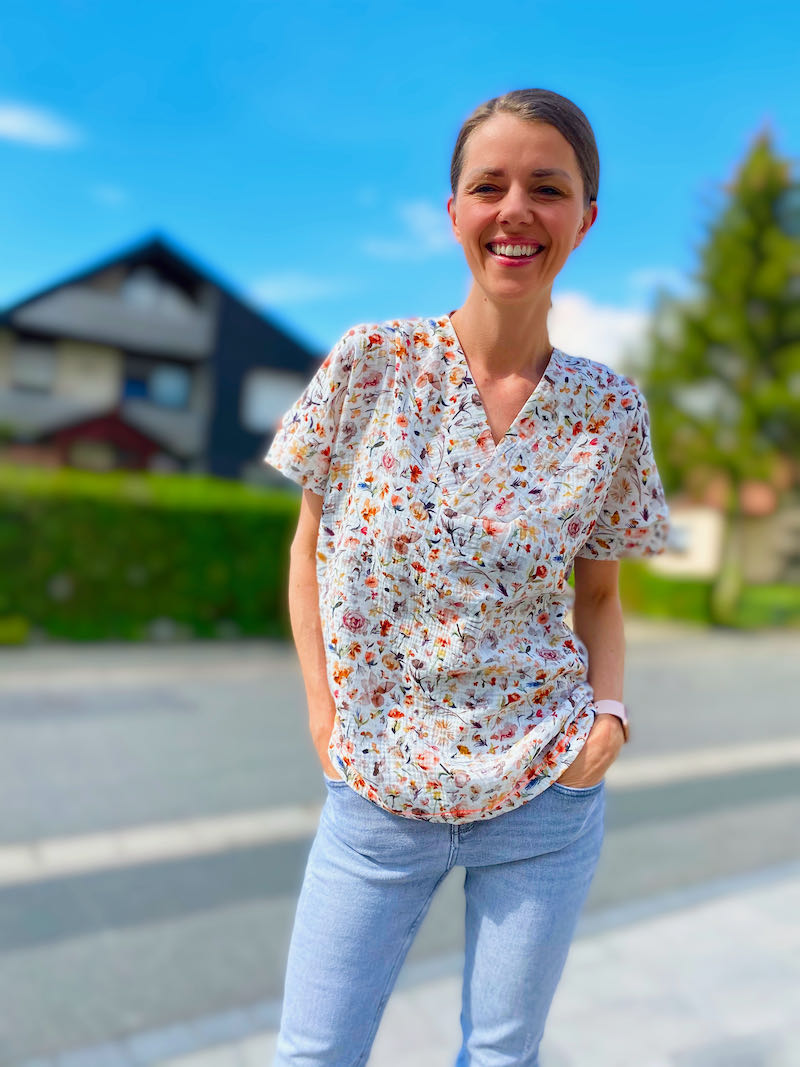 Gauze, Musselin Stoff – grüne Blätter auf Weiß / Eukalyptus – Bild 4