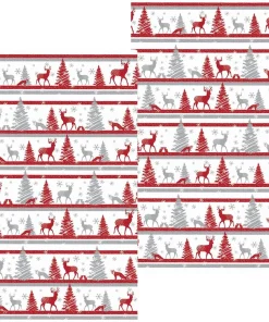 Geschirrtücher FRIEDA Hirsch Karo Schneesterne rot grau Baumwolle 2 Stk 70×40 cm