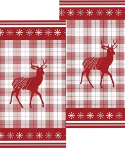 Geschirrtücher LAURIE Hirsche Bäume Spültuch rot grau Baumwolle 2 Stk 70×40 cm