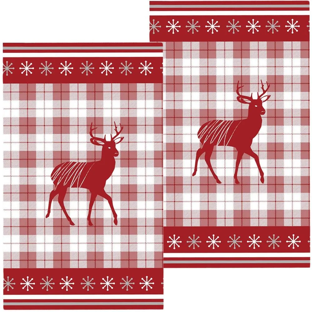Geschirrtücher LAURIE Hirsche Bäume Spültuch rot grau Baumwolle 2 Stk 70×40 cm – Bild 2