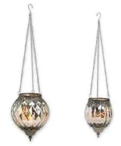 Vintage Windlicht Kerzenglas hängend, silber in 2 Größen