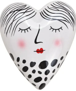 Herz mit Gesicht Dekoherz modern schwarz weiß Dekofigur Keramik 1 Stk 8x4x10 cm
