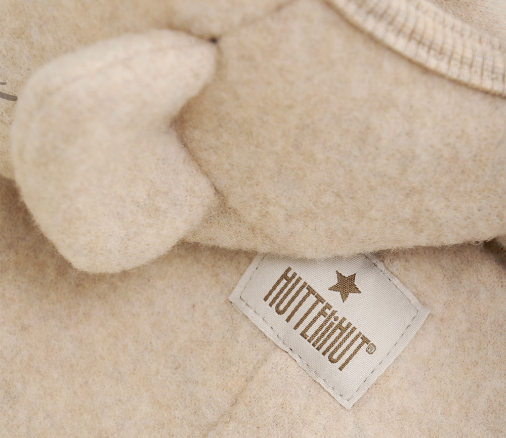 Huttelihut – Kinderwagenanzug M „Pram Suit Ears ALLIE“, camel, Wolle ultrasoft – Bild 4