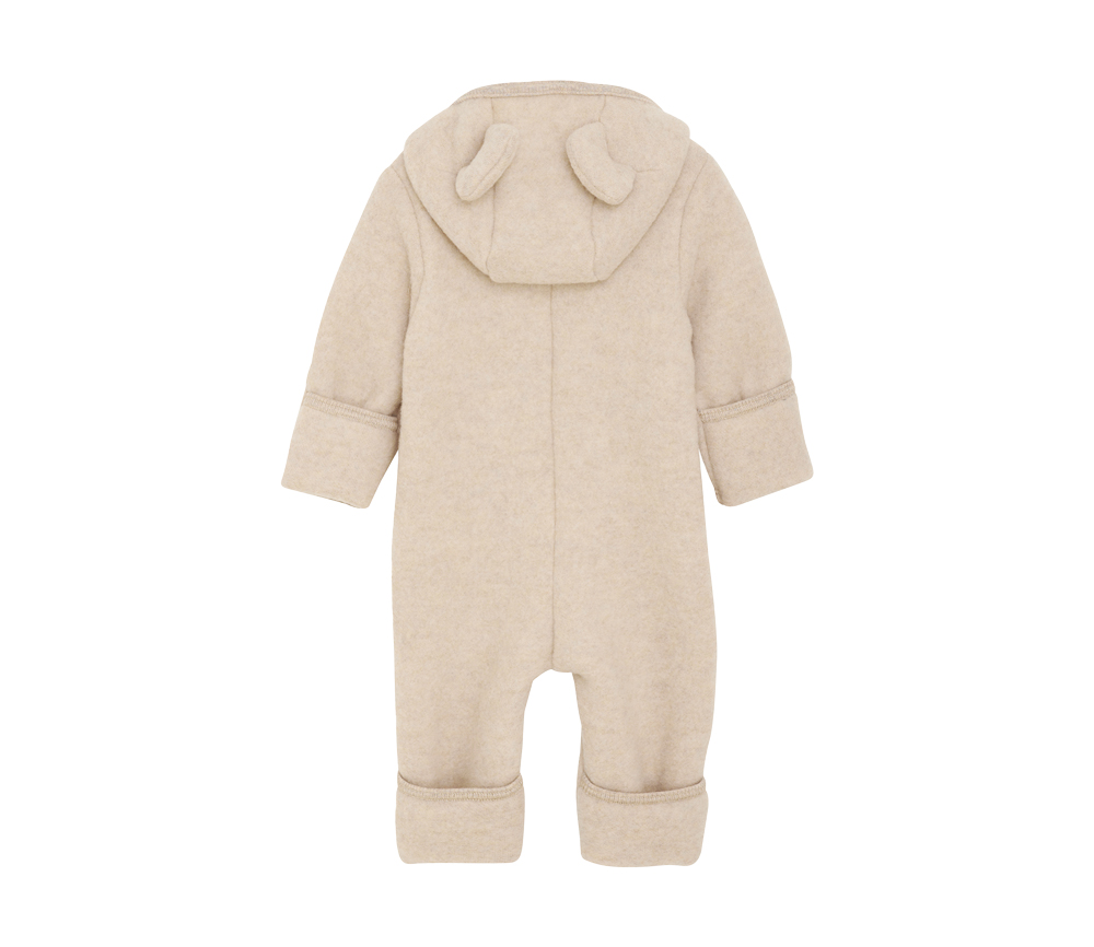 Huttelihut – Kinderwagenanzug M „Pram Suit Ears ALLIE“, camel, Wolle ultrasoft – Bild 3
