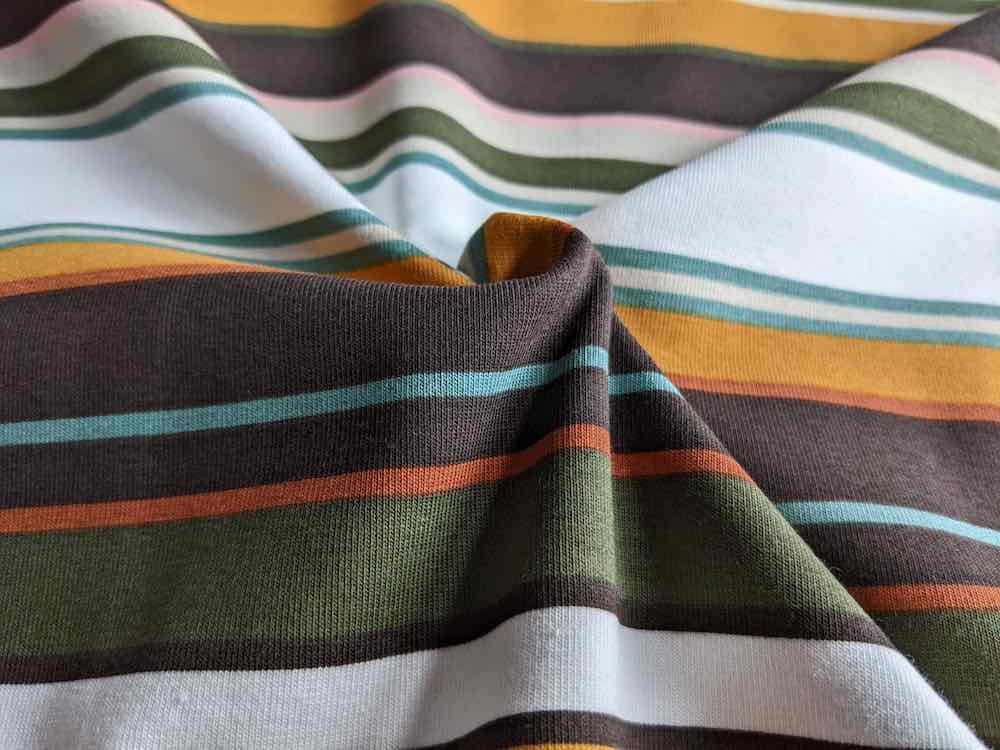 Jersey, bunte Streifen Retro Look Senf Braun Grün