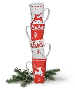 Jumbo Weihnachtstassen 4er Set Tassen Becher rot weiß Keramik 14 cm / 450 m