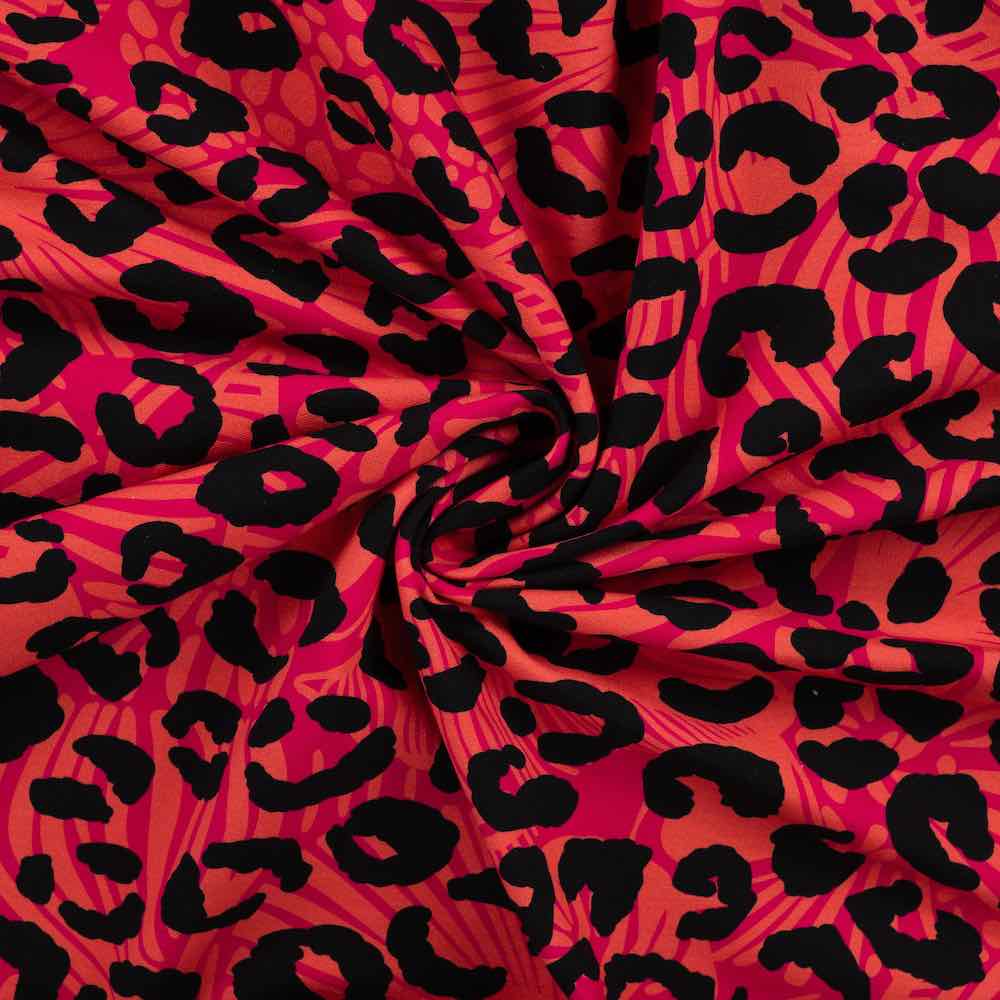 French Terry, Leo Musterung Koralle / Pink / Schwarz – Bild 5