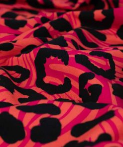 French Terry, Leo Musterung Koralle / Pink / Schwarz